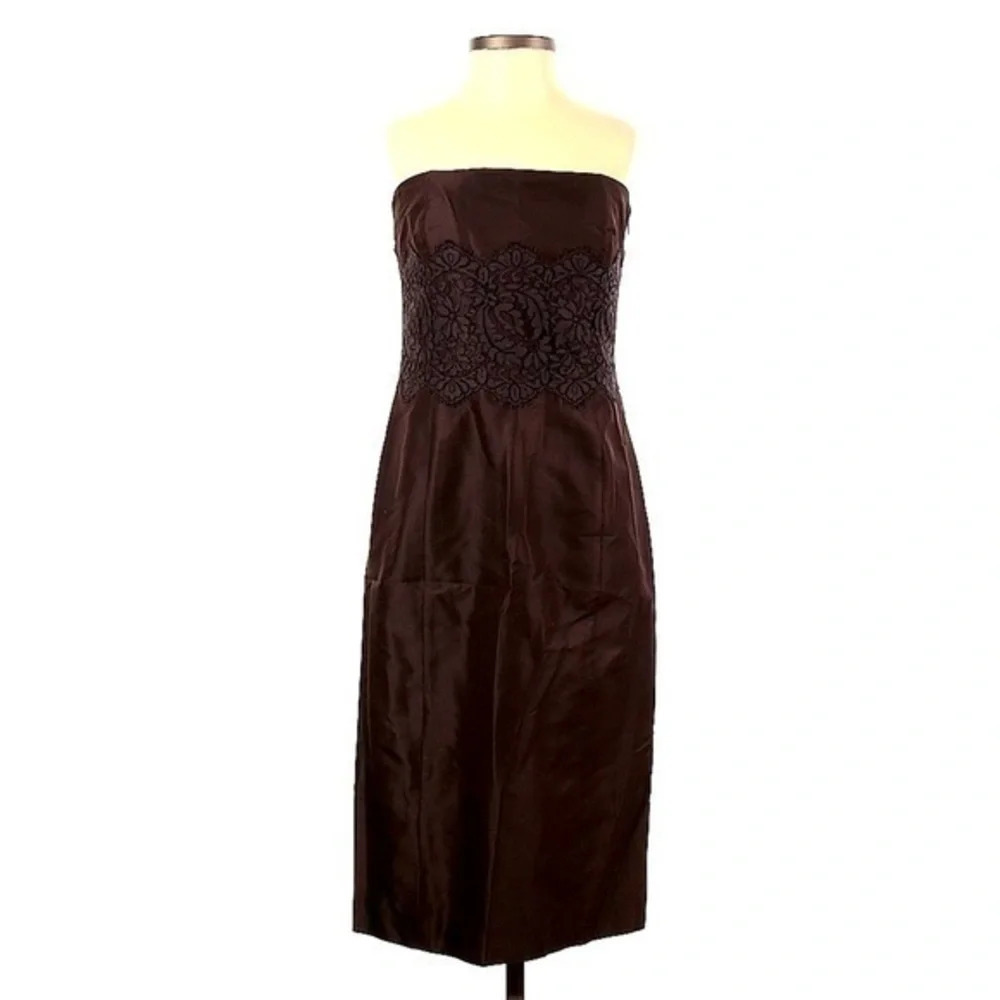 Ann Taylor | Timeless 100% Silk Dark Brown Strapless Lace Waist Dress Size 2